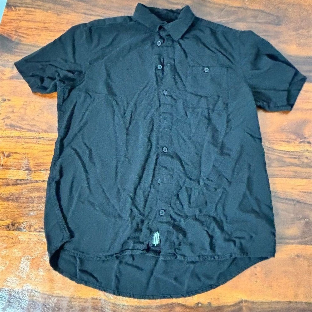 Blend Mens Short Sleeve Button Down Shirt Black 100% Viscose Size Large Pocket